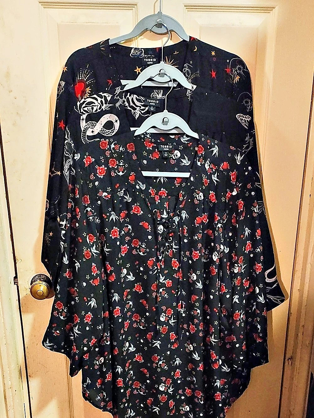 Torrid Harper Georgette 3/4 Sleeve Blouse Georgette Blouse Black. set of 3.